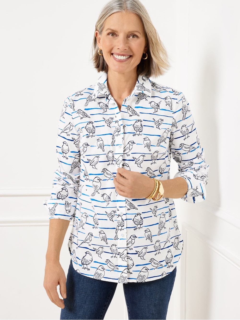 Talbots Crisp Cotton Shirt with Bird Print  SP